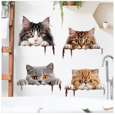 Katze Peeping Wandaufkleber Wohnzimmer Kinder Schlafzimmer Dekoration DIY Cartoon Tier Tapete Image