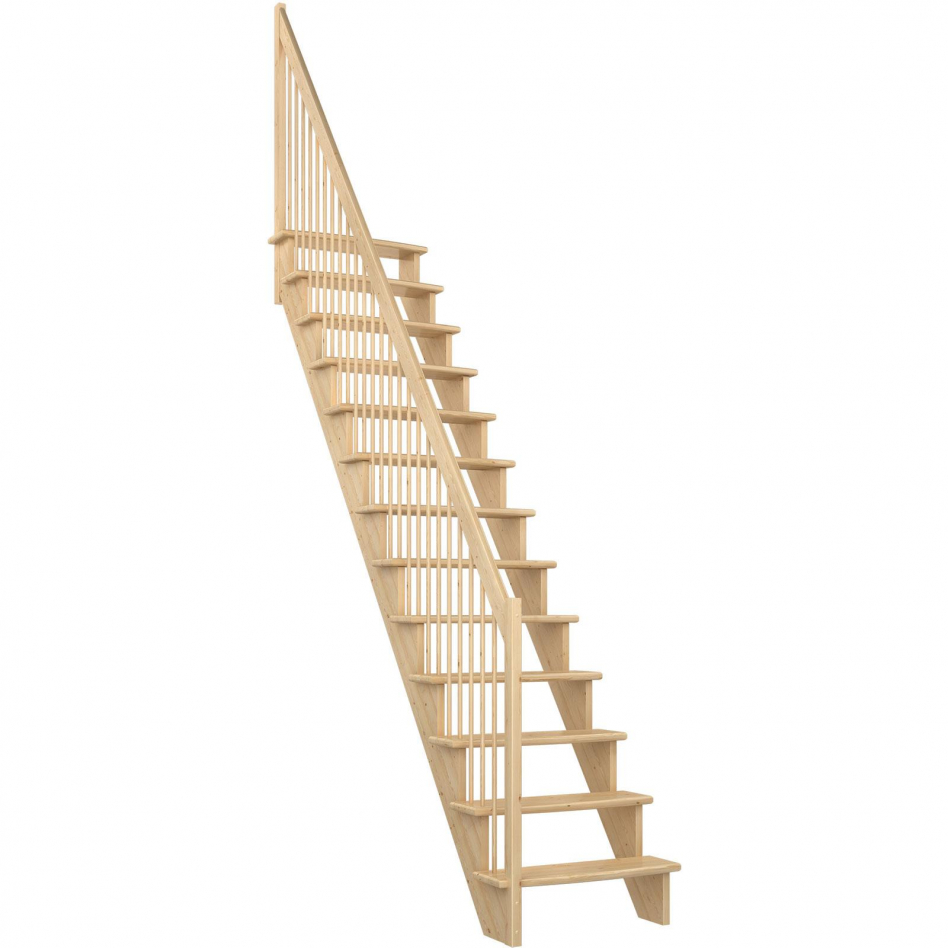 DOLLE Raumspartreppe Wangentreppe Lyon, 65 cm, Geradelaufend,Holzgeländer rechts,Kiefer,versiegelt Image