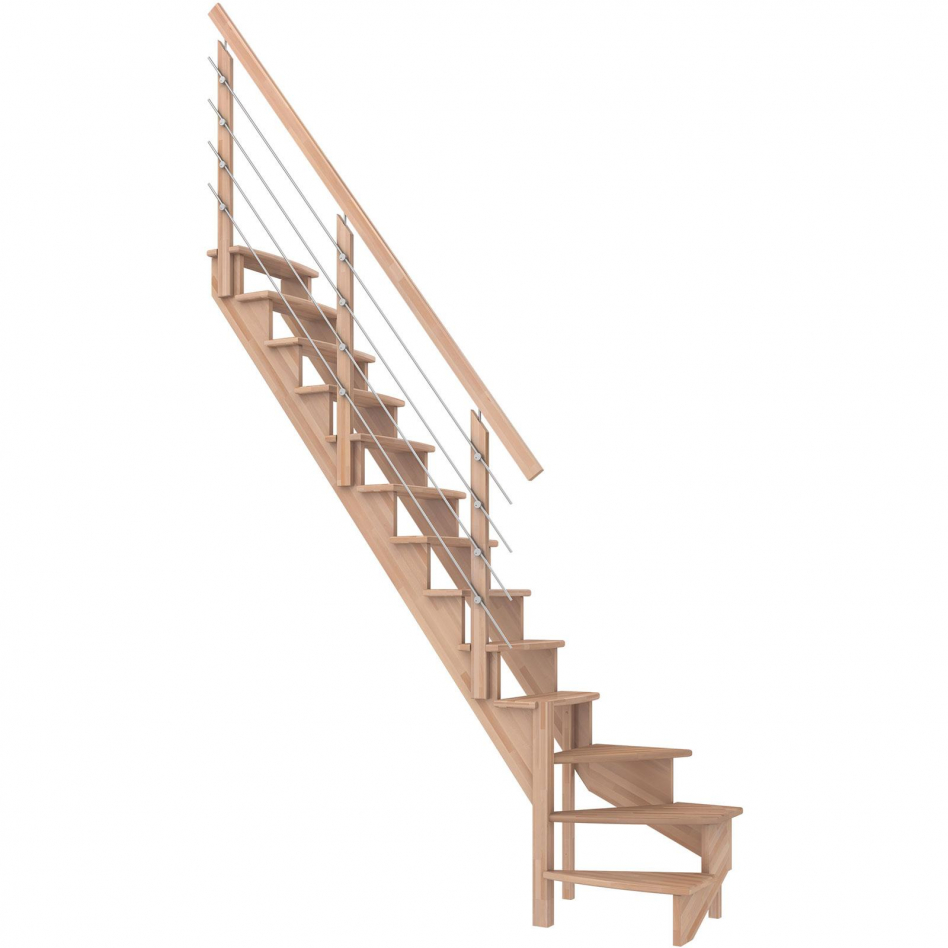 DOLLE Raumspartreppe Wangentreppe Lyon, 65 cm, 1/4 gewendelt,Buche,Edelstahlrohre links,versiegelt Image