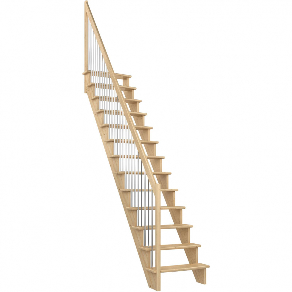 DOLLE Raumspartreppe Wangentreppe Lyon, 75 cm, Geradelaufend,Kiefer,Metallstäbe rechts,versiegelt Image