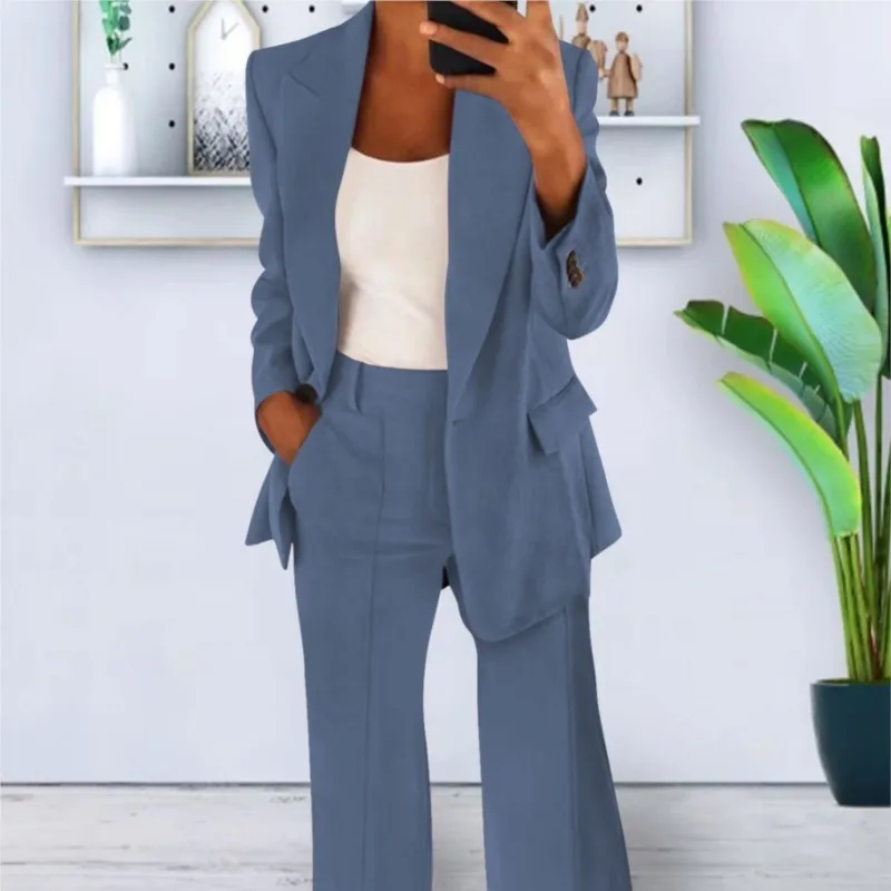 Abito da donna primavera autunno set da 2 pezzi giacca a maniche lunghe cappotto pantaloni a vita alta abito da lavoro set di pantaloni da donna da ufficio outfit