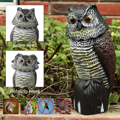 Realistic Fake Owl Decoy With Rotating Head For Garden Yard Outdoor Bird Deterrent Owl Sculpture