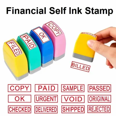 Financial self ink Stamp "PAID, COPY, SCANNED, APPROVED, CHECKED" with Red Ink Essential for Office