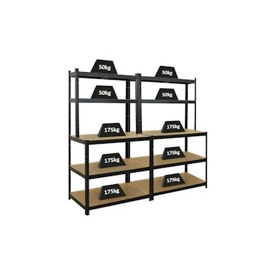 PROREGAL Mega Deal 2x Profi Werkbank GIANT BEAST HxBxT 180x100x60cm Fachlast 175kg Schwarz, Werkbankregal, SArbeitstisch Image