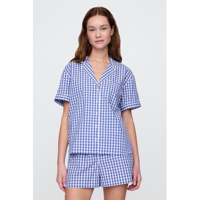 Gap Womens Blue Check Poplin Pyjama Shirt - Blue Check