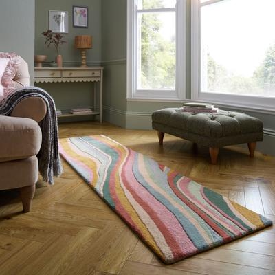 Wollteppich FLAIR RUGS "Abstract Flow", rosa, B:60cm H:10mm L:230cm, Wolle, Teppiche, Abstract Swirl Teppich Image