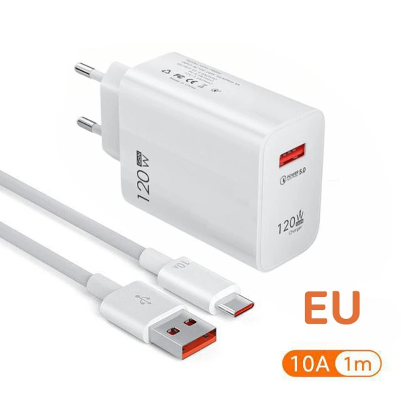 120 W USB-Ladegerät GaN Schnellladung EU/US-Stecker 10 A Ladeadapterkabel für Redmi Note 11 12 13 Pro Plus Mi 14 13 13T Poco Phone Image