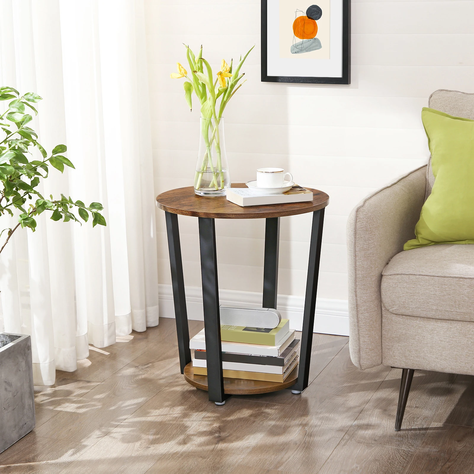 VASAGLE Beistelltisch rund, Couchtisch, Sofatisch mit Stahlgestell, 50 x 50 x 57 cm, robust, einfacher Aufbau