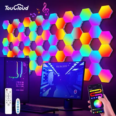 Smart Hexagonal Wall Lamp Color Change Ambient Night Light DIY Shape Music Sync MeRGBW APP Gaming RGB Hexagon LED Lights Bedroom