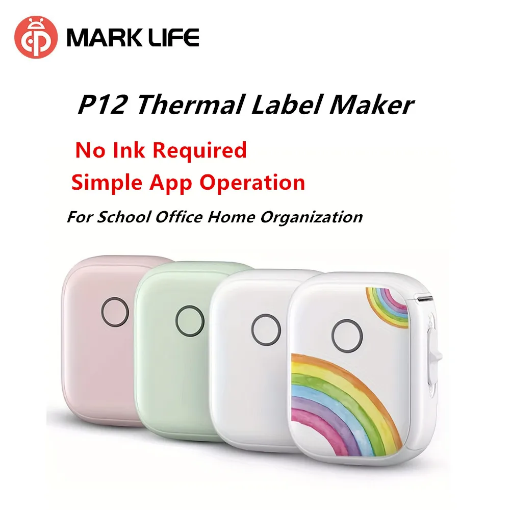 P12 Selbstklebender Aufkleber-Etikettendrucker, tragbare Etikettiermaschine, kabelloser Bluetooth-Mini-Etikettendrucker mit 1 Stück kontinuierlichem Papier Image