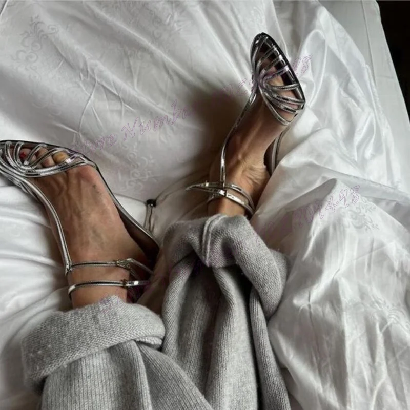 Silber Lack leder Abend party Sandalen T-Riemen runde Zehen Schuhe für Frauen Stiletto High Heels Schuhe 2024 Zapatos Para Mujere