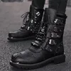Herren Motorradstiefel Outdoor-Stiefel Vier Jahreszeiten Mode Fahrradschuhe High Top Herren Freizeitstiefel PU-Lederstiefel Plus Größe 46