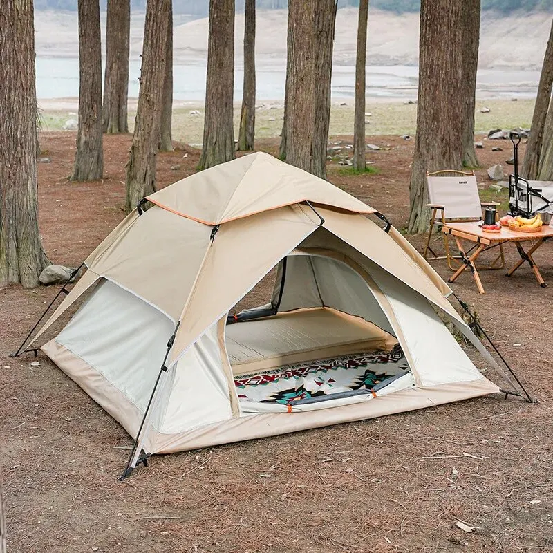 Doppelschichtiges Outdoor-Zelt, vollautomatisches, schnell zu öffnendes Zelt für 3–4 Personen, selbstfahrendes Campingzelt, regensicher, sonnenbeständig, tragbar Image
