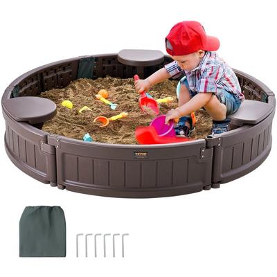 Sandkasten mit Abdeckung, runder Sandkasten, HDPE-Sandgrube mit 3 Ecksitzen & Bodenauskleidung,