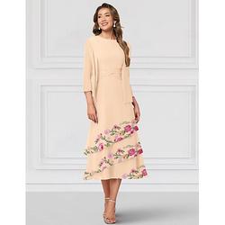 Zwei-teiliges A-Linie Kleid Mutter der Braut Elegant Rundhals Bodenlänge Chiffon Langarm Wickel inklusive mit Spitzenrüschen Stufen Derby Kleid 2025
