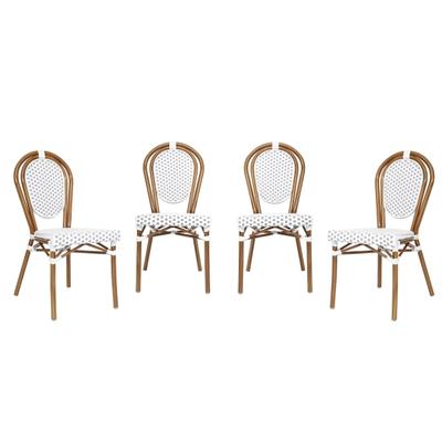 Flash Furniture 4 Pack Lourdes Indoor/outdoor Commercial Thonet Bistro Stacking Chair, Pe Rattan And Aluminum Frame, White & Gray/natural Frame