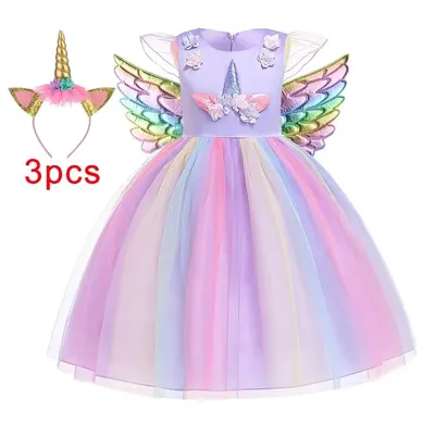 Girl Unicorn Halloween Fancy Princess Dress Teen Girls Rainbow Colorful Cosplay Costume Kids