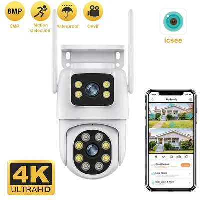 4K 8MP PTZ WIFI Camera Dual Lens Dual Screen IP Camera Outdoor 4MP HD Auto Tracking Security