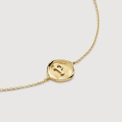 Gold Mini Initial P Stamp Chain Bracelet