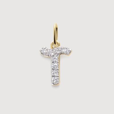 Gold Diamond Initial T Pendant Lab Grown Diamond