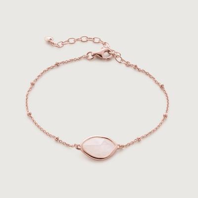 Rose Gold Petal Gemstone Beaded Chain Bracelet Rose Quartz