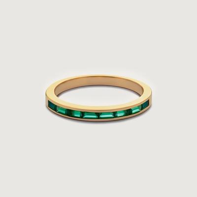 Gold Mini Baguette Gemstone Half Eternity Ring Green Onyx