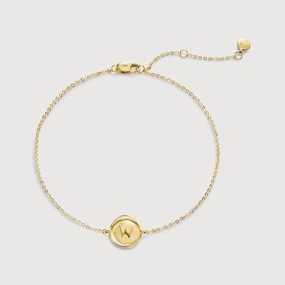 Gold Mini Initial W Stamp Chain Bracelet
