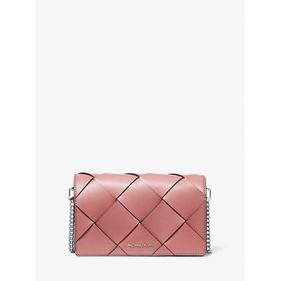 Michael Kors Jet Set Medium Woven Leather Crossbody Bag Pink One Size