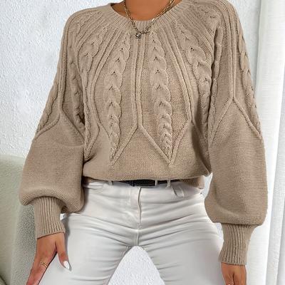 TEMU Chunky Knit Lantern Sleeve Sweater