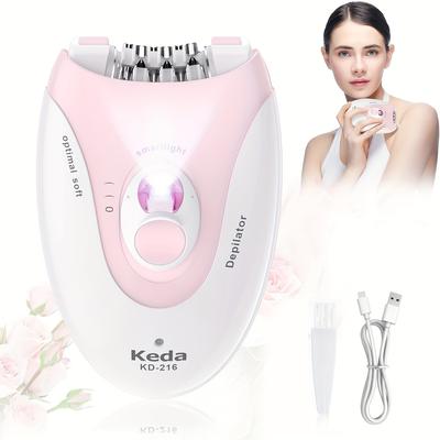TEMU Hatteker Electric Epilator For Women With , Stainless Steel Blade, Usb Charging, Rechargeable Nickel Battery, 4v-12v Operating Voltage - Efficient Hair Removal With Less Pain Image