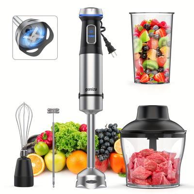 TEMU Blender 5in 1 Hand Blender Max 1000w Heavy Duty Motor, 16 Speed Mode Handheld Blender Stainless Steel Blade With 800ml Mixing Beaker, 600ml Chopper, Whisk And Milk Frother