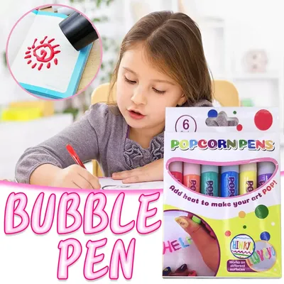 6 Stück DIY Bubble Popcorn Zeichenstifte 3D Magic Puffy Effect Zeichenstifte für Kinder 3D-Karten Image