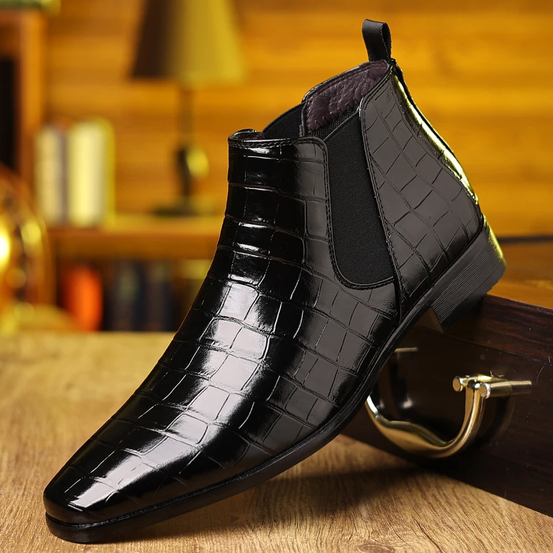 Modische Herrenstiefel, spitze Herren-Chelsea-Stiefel, Übergröße, formelle Business-Schuhe, verschleißfest, rutschfest, Herren-Stiefeletten zum Hineinschlüpfen