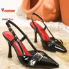 Größe 34-46 Frauen Spitz High Heels Einzelnen Schuhe 9CM Stiletto Schnalle Slingback Party Bankett Sommer Elegante weibliche Pumpen
