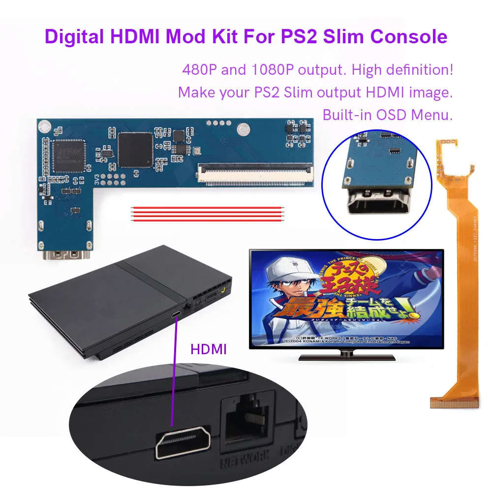 2025 Neuestes Hispeedido PS2 Slim Digital HDMI Mod Kit Digital zu Digital HDMI Mod Kit für PS2 Slim Konsole