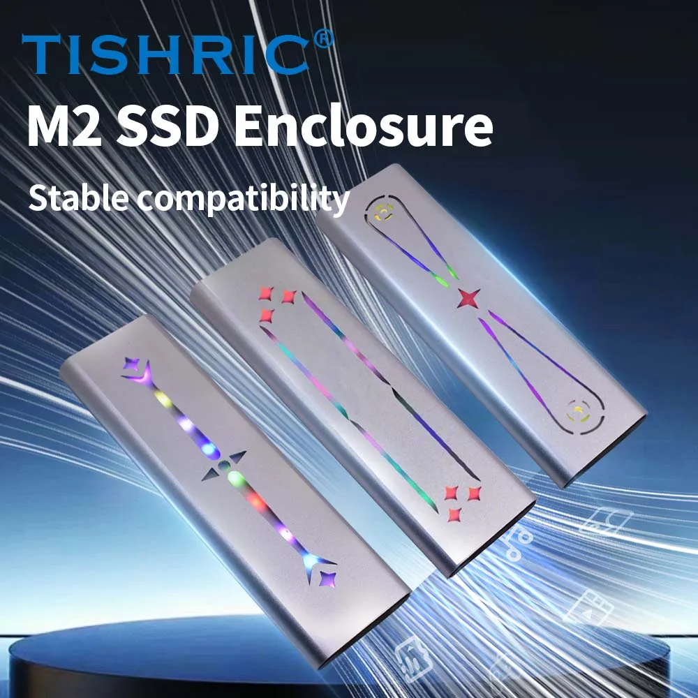 TISHRIC 10 Gbit/s RGB SSD M2 NVME Externes Festplattengehäuse M/B+M Schlüssel USB3.0 auf Typ C M.2 Festplattengehäuse/Gehäuse für Gaming Image