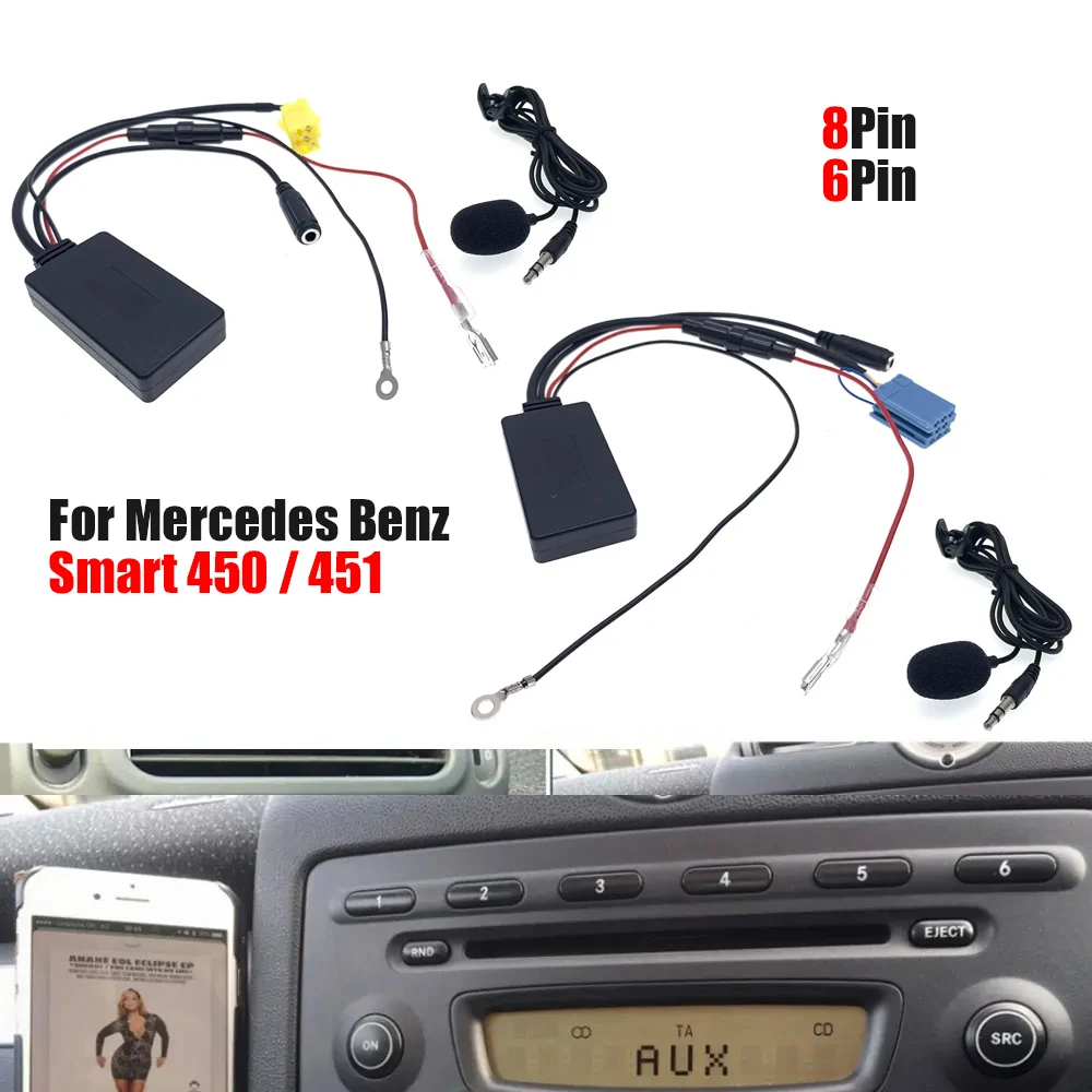 Auto Bluetooth 5,0 Für Mercedes Benz Smart 450 451 Roadster Grundig Radio Host 8 Pin 6 Pin Port Modul Aux Interface Adapter mic Image