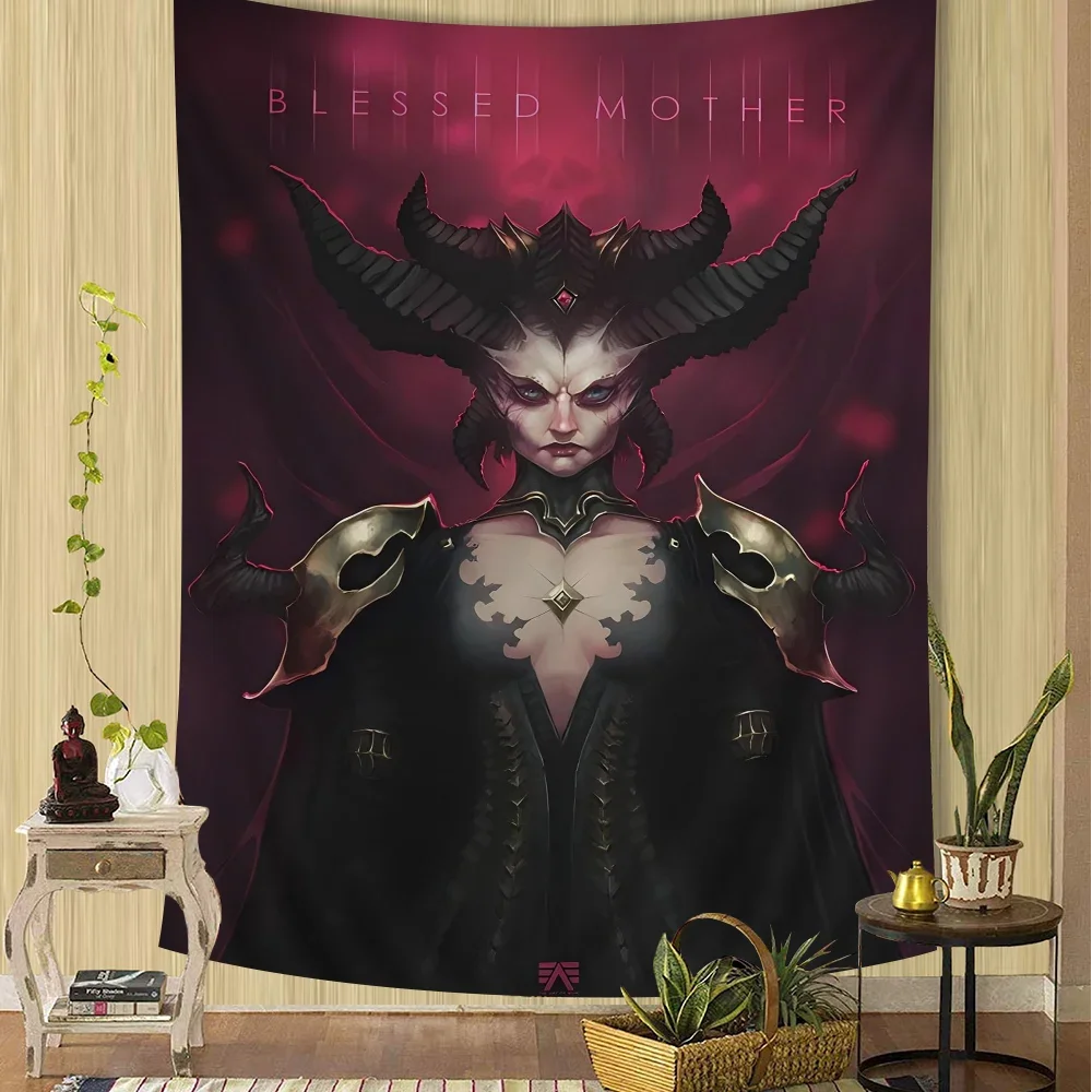RPG-Spiel Diablo 4 Anime Tapisserie Hippie Blume Wandteppiche Wohnheim Dekor billige Hippie Wandbehang