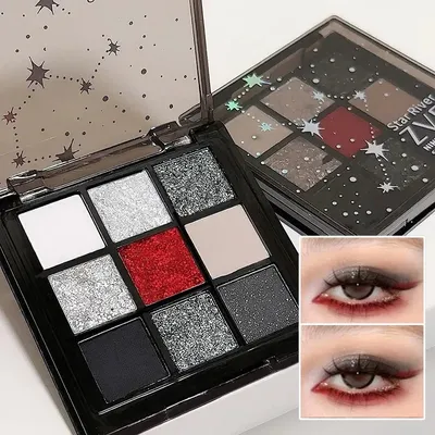 9 Colors Smoky Black Red Eye Shadow Palette Sweet Cool Eyeshadow Long Lasting Shimmer Eyes Makeup Dark Pressed Glitter Eyeshadow
