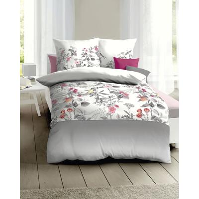 Bettwäsche KAEPPEL "Formosa", silber, B/L: 135cm x 200cm, , Mako-Satin, B/L: 80cm x 80cm, Mako-Satin, Obermaterial: 100% Baumwolle, Bettwäsche, Mit Blumen Image