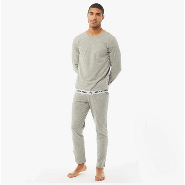 Jack & Jones Ricko Mens Cotton T-shirt And Trousers Lounge Set Light Grey Melange - Size Medium | Jack & Jones Sale | Discount Designer Brands