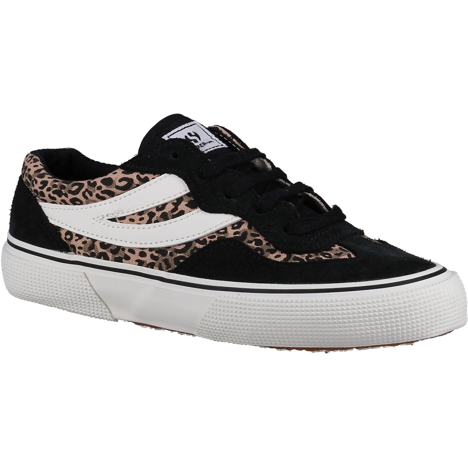Superga 2941 Revolley Leder Damen Schwarz/Micro Leopard Turnschuhe