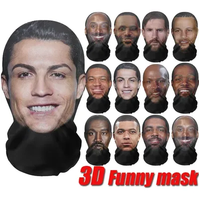 3D CR7 Messi Seamless Mask Funny Face Printed Head Scarf Famous Person Ice Silk Sunscreen Head Mask