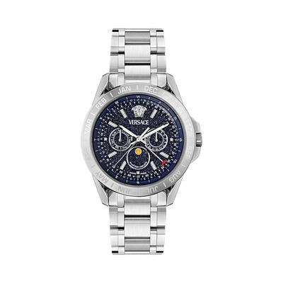 Versace V-Galaxy Moonphase Watch, 43mm - Blue/Silver