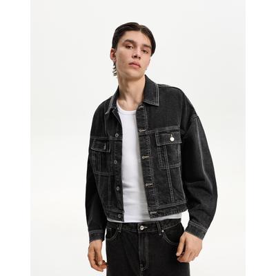 Bershka Denim Trucker Jacket Men M Black
