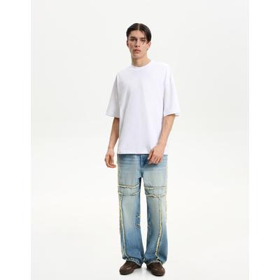 Bershka Baggy Jeans With Fringing Men 34 Light Blue