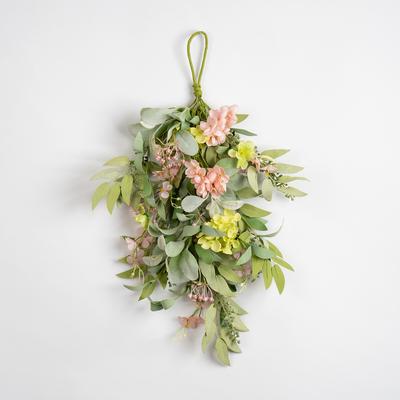 55cm Hydrangea Teardrop Swag in Pink & Green