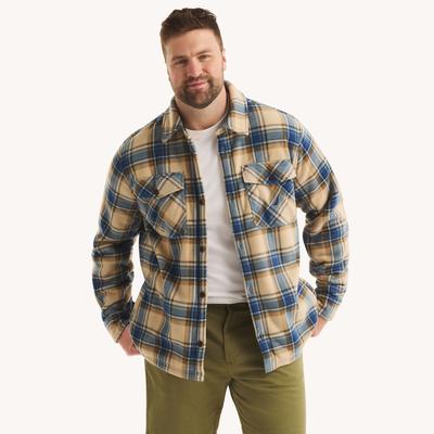 Nautica Men's Big & Tall Plaid Faux Shearling Shirt 164 (Khaki Tent), 1XLT