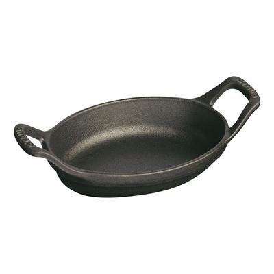 Staub 8 oz. Black Mini Enameled Cast Iron Oval Gratin / Roasting Dish 1004100