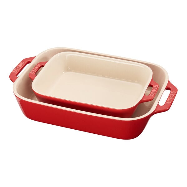 Staub 2-Piece Cherry Ceramic Rectangular Baking Dish Set